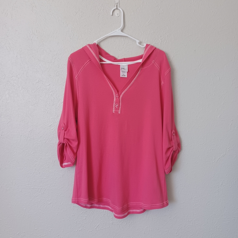 ~ JMS Just My Size Dazzle Pink V-Neck Hooded Top